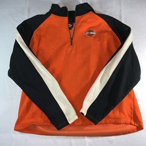 Mens Orange Harley Davidson 1/4 Zip Sweater with back graphics